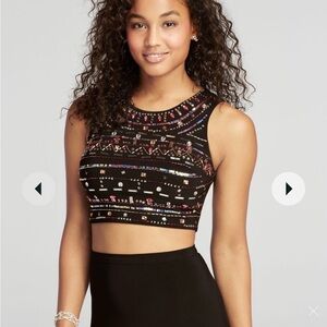 VTG 90s MORGAN & CO sleeveless embellished rhinestone crop top concert up-cycle